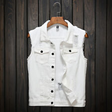 Colete jeans masculino feminino jeans motociclista colete blusa jaqueta rasgada, usado comprar usado  Enviando para Brazil