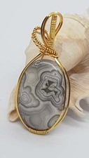 Ouro Branco E Cinza Crazy Lace Pingente Cabochão Ágata, usado comprar usado  Enviando para Brazil