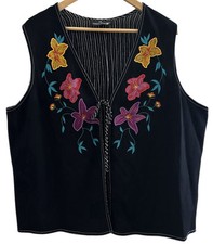 Antigo Colete Bordado Floral Preto Carolyn Little II Boho Pit To Pit 25” Sem Etiquetas, usado comprar usado  Enviando para Brazil