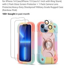 Usado, Capa para iPhone 13 Pro 6,1 polegadas com suporte de anel, com pacote com 2 vidro rosa arco-íris comprar usado  Enviando para Brazil