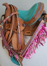 Silla de montar 10" 12" TEAL Trail Barrel Pleasure con cordones opción HSBP pony/completa segunda mano  Embacar hacia Mexico