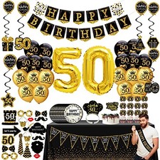 Decorações de aniversário de 50 anos para homens mulheres - (pacote com 76) banner de festa de ouro preto comprar usado  Enviando para Brazil