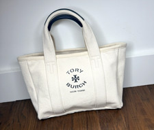 Bolsa tote pequena TORY BURCH mini Mercer lona natural barco marinho náutico costeiro comprar usado  Enviando para Brazil