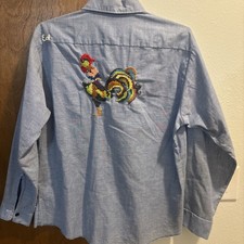 Camisa galo bordada jeans vintage manga longa grande comprar usado  Enviando para Brazil