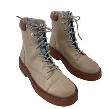 Botas de combate femininas Arezzo plataforma com cadarço creme/azul couro 9,5 usadas comprar usado  Enviando para Brazil