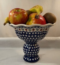 Usado, Tigela de frutas com pedestal de cerâmica polonesa rosa azul NATURE PEACOCK 9,5x9,5x8”: feita à mão comprar usado  Enviando para Brazil