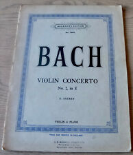 CONCERTO PARA VIOLINO BACH N°. 2 LIVRO DE PARTITURAS DE PIANO VIOLINO + VIOLINO SOLO (1938) comprar usado  Enviando para Brazil
