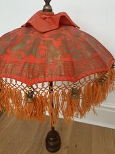 Chinese Parasol Hand Painted, Wooden Handle,Wool Tassels &Metal Coins Wood Beads, używany na sprzedaż  Wysyłka do Poland