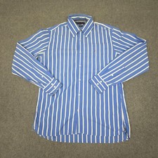Camisa masculina Tommy Hilfiger listrada azul média manga longa logotipo com botões tamanho M, usado comprar usado  Enviando para Brazil
