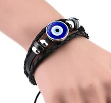 Pulseira masculina de couro preta olho mau grego Mati turco nazar punho tecido azul  comprar usado  Enviando para Brazil