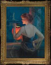 Antiga Master-Art pintura a óleo antiga retrato menina lanterna sobre tela 24"x36", usado comprar usado  Enviando para Brazil