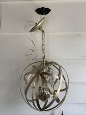 LUSTRE ORB-METAL, ESCOVA APARÊNCIA CROMADA/SINOS DE CRISTAL/3 LÂMPADAS-12” REDONDO, 7” CORRENTE comprar usado  Enviando para Brazil