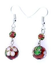 Brincos de lustre de bola de esmalte vermelho cloisonne, usado comprar usado  Enviando para Brazil