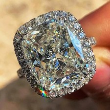 Anel de casamento e noivado 6 quilates corte almofada diamante criado em laboratório ouro branco 14k FN comprar usado Anel de casamento e noivado 6 quilates corte almofada diamante criado em laboratório ouro branco 14k FN comprar usado  Enviando para Brazil