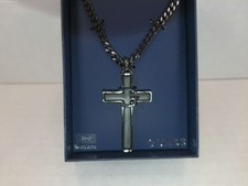 Corrente masculina Guess Los Angeles Gunmetal preta cruz com logotipo G 22 + 2 polegadas comprar usado  Enviando para Brazil