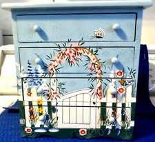 Caixa de armazenamento de joias pintada à mão de madeira 4 gavetas baú floral 9x10 1/4x4 1/2" EX comprar usado  Enviando para Brazil