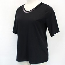 Blusa Quacker Factory Plus preta enfeitada gola V 1X comprar usado  Enviando para Brazil