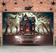 Decorações de tampa de porta de garagem Halloween, banner assustador casa assombrada 13X6 pés NOVO comprar usado  Enviando para Brazil
