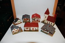 Lote de 7 casas antiguas de ferrocarril de madera escala H0 Vau-Pe casas residenciales iglesia segunda mano  Embacar hacia Mexico