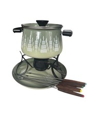 Suporte de bandeja vintage estilo escandinavo esmalte fondue pote queimador verde 6 espetos, usado comprar usado  Enviando para Brazil