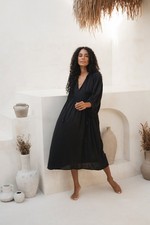 Vestido DAUGHTERS OF INDIA Kyra preto midi 100% algodão feito à mão para ela comprar usado  Enviando para Brazil
