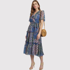 Vestido Rachel Parcell azul floral chiffon babado midi em camadas Cottagecore tamanho 8, usado comprar usado  Enviando para Brazil