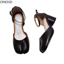 Sandálias femininas biqueira dividida salto alto redondo salto alto 6/3,5 cm fivela alça rasa comprar usado  Enviando para Brazil