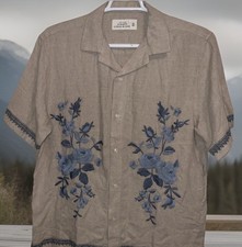 CAMISA ACAMPAMENTO ABERCROMBIE & FITCH VERÃO LINHO MISTURA BORDADA BRONZEADA FLORAL M NOVA, usado comprar usado  Enviando para Brazil