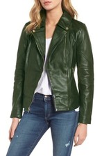 Usado, Jaqueta de couro, jaqueta de couro de cordeiro verde para mulheres, jaqueta de motociclista de inverno comprar usado  Enviando para Brazil