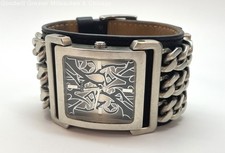 Relógio feminino Guess prata tom corrente pulseira de couro preto declaração 180,7 g comprar usado  Enviando para Brazil