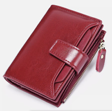 Carteira feminina de couro genuíno fino porta-cartão RFID bolsa de grande capacidade vinho vermelho comprar usado  Enviando para Brazil