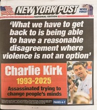 NEW YORK POST NEWSPAPER-SEP 11, 2025-CHARLIE KIRK (1993-2025) ASSASSINATION comprar usado  Enviando para Brazil