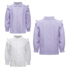 Blusa de babados branca manga longa infantil feminina para camisas de primavera de algodão com botões comprar usado  Enviando para Brazil