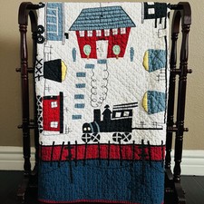 Colcha de berço "Loco local" em azul-branco-carmesim antiga 42" x 53" comprar usado  Enviando para Brazil