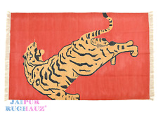 Tapete animal moderno feito à mão de algodão tapeçaria de parede caça tigre vermelho 3x5 comprar usado  Enviando para Brazil
