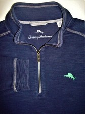 Pulôver TOMMY BAHAMA azul ardósia malha texturizada Qtr 1/2 zíper, usado comprar usado  Enviando para Brazil