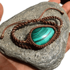 Bracelete de cristal feito à mão com punho de macramê boêmio malaquita natural do Congo comprar usado  Enviando para Brazil