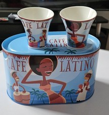 Vintage Souvenir "Café Latino Temático Lata com 2 Pequenas Xícaras de Café Expresso Novo, usado comprar usado  Enviando para Brazil
