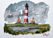 ORIGINAL AQUARELL - Leuchtturm Westerhever Sand. comprar usado  Enviando para Brazil