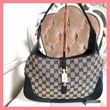 Bolsa de mão GUCCI Jackie um ombro 001 3306 couro lona preta com cartão comprar usado  Enviando para Brazil