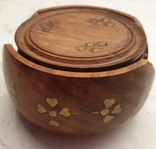 Juego de 6 posavasos de madera en soporte con detalle de incrustación de latón segunda mano  Embacar hacia Mexico