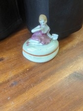 Usado, Caixa de bugigangas vintage art déco rosa feminina lusterware dançarina meio rolo vaidade comprar usado  Enviando para Brazil