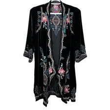 Usado, Jaqueta quimono JOHNNY WAS veludo preto bordado flores tamanho M manga 3/4 comprar usado  Enviando para Brazil
