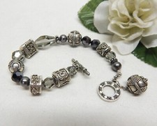 PULSEIRA BERLOQUE PRATA ESTERLINA 925 E CRISTAL BALI BEAD 7,5" 35,2 g comprar usado  Enviando para Brazil