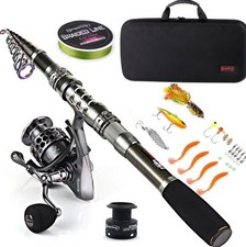 Conjunto completo de equipamentos de pesca: vara de fibra de carbono, molinete, iscas e bolsa transportadora comprar usado  Enviando para Brazil