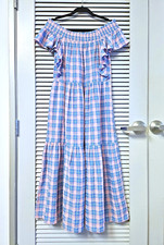 Usado, Brincos azul/rosa xadrez com babado fora do ombro vestido midi S urban outfitters comprar usado  Enviando para Brazil