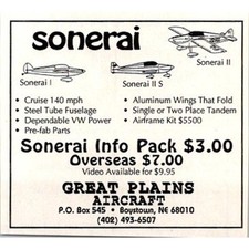 Great Planes Aircraft Sonerai Info Pack Boystown Vintage Kit Aviões Anúncio SAI6-S19, usado comprar usado  Enviando para Brazil