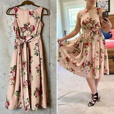 Vestido midi eshatki creme rosa floral borboleta inspirado nos anos 50 saia completa XS comprar usado  Enviando para Brazil