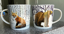 Usado, Conjunto de 2 "Duas Latas de Arte" Caneca de Chá de Café Urso e Raposa Florestas de Inverno Núcleo de Cabine comprar usado  Enviando para Brazil