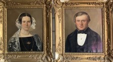 Pinturas al óleo antiguas BUEN PAR DE RETRATOS VICTORIANOS DEL MATRIMONIO DEL SIGLO XIX c1860 segunda mano  Embacar hacia Mexico